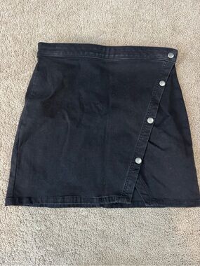 Free People Black Snap-Front Wrap Mini Skirt